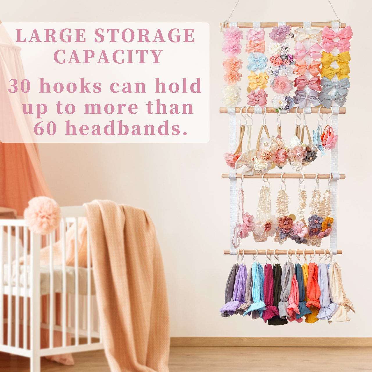 Baby Hair Accessory Hanging Storage Display (60+ headbands & 40+ bow clips