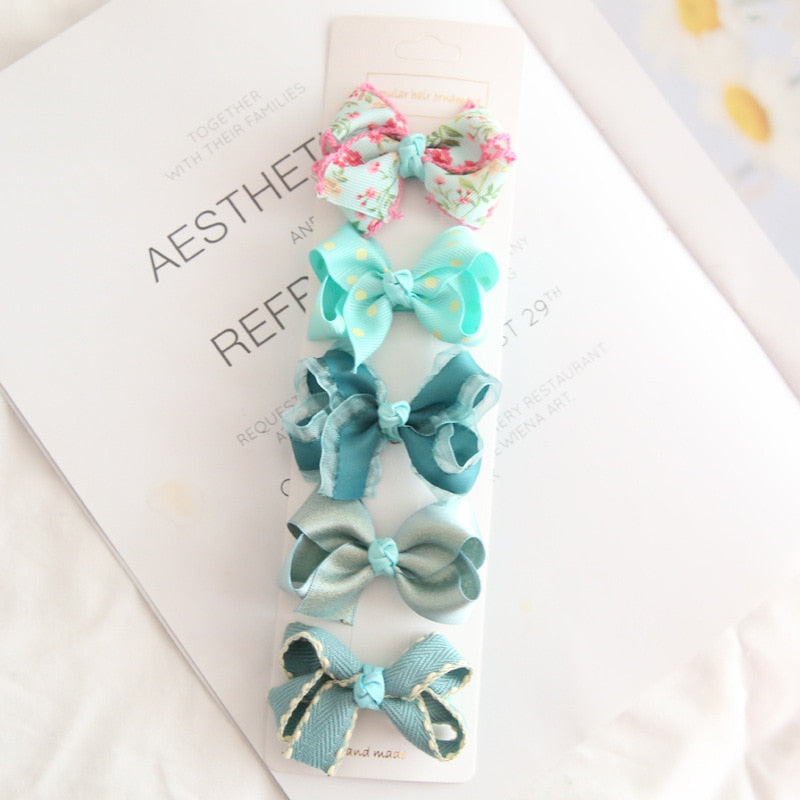 Adorable Bowknot Hair Accessories for Children - Floral Plaid Dot Baby Girl Hairpin Sets (10/5Pcs)