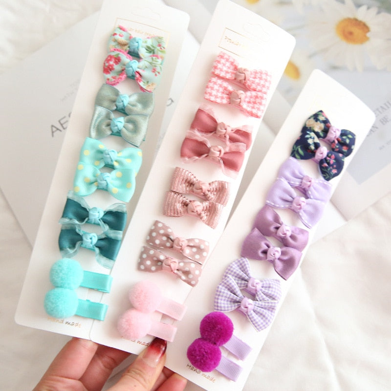 Adorable Bowknot Hair Accessories for Children - Floral Plaid Dot Baby Girl Hairpin Sets (10/5Pcs)