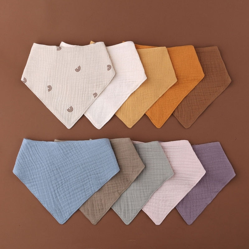 Baby Cotton Triangle Scarf Bib For Burp Cloth & Bandana (3pcs & 5Pcs Sets)