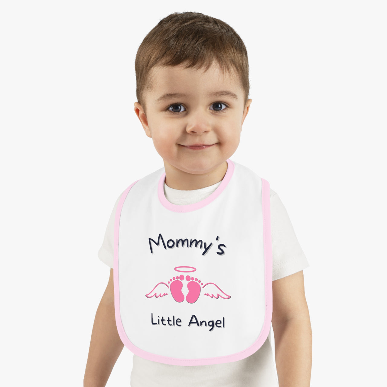 "Mommy's Little Angel" - Baby Contrast Trim Jersey Bib - BW