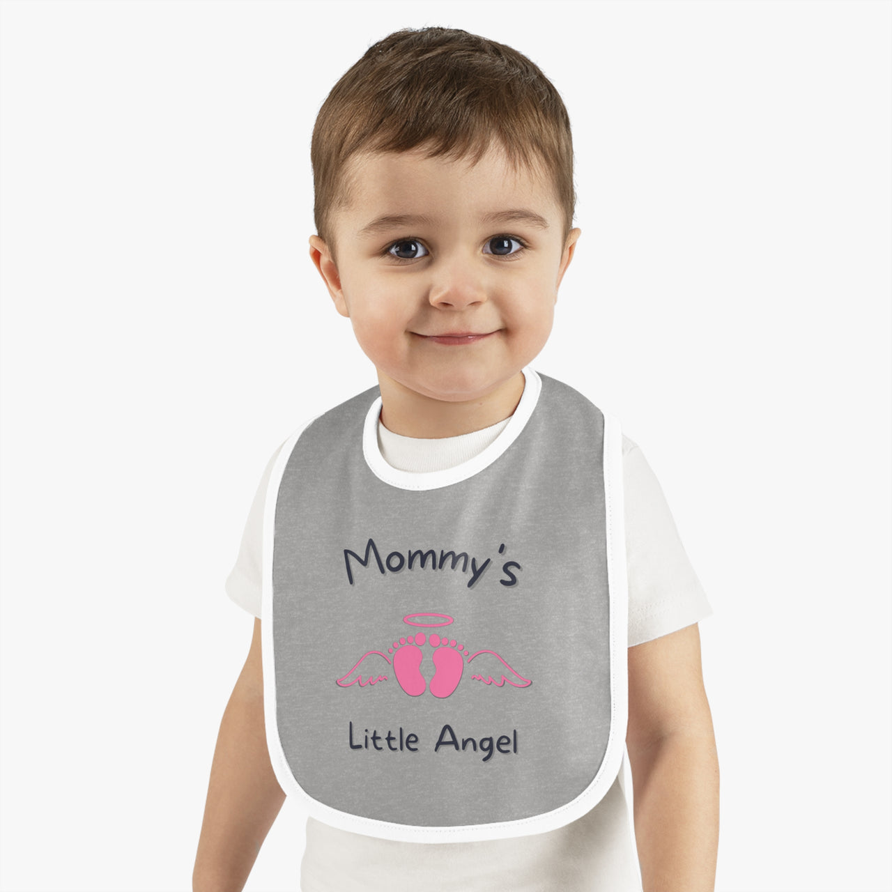 "Mommy's Little Angel" - Baby Contrast Trim Jersey Bib - BW
