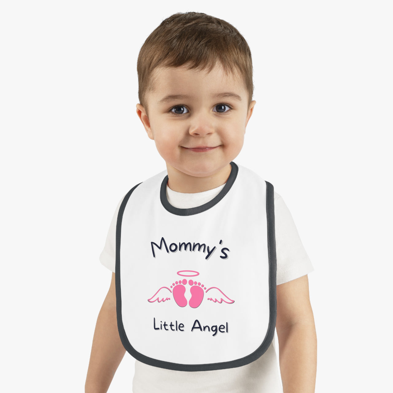 "Mommy's Little Angel" - Baby Contrast Trim Jersey Bib - BW