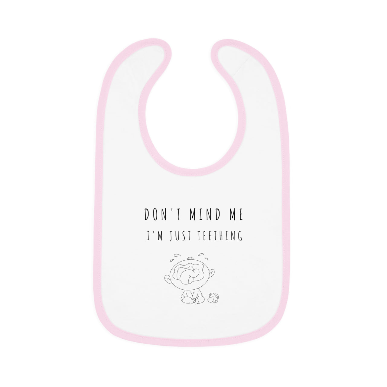 "Don't Mind Me - I'm Just Teething" - Baby Contrast Trim Jersey Bib - BW