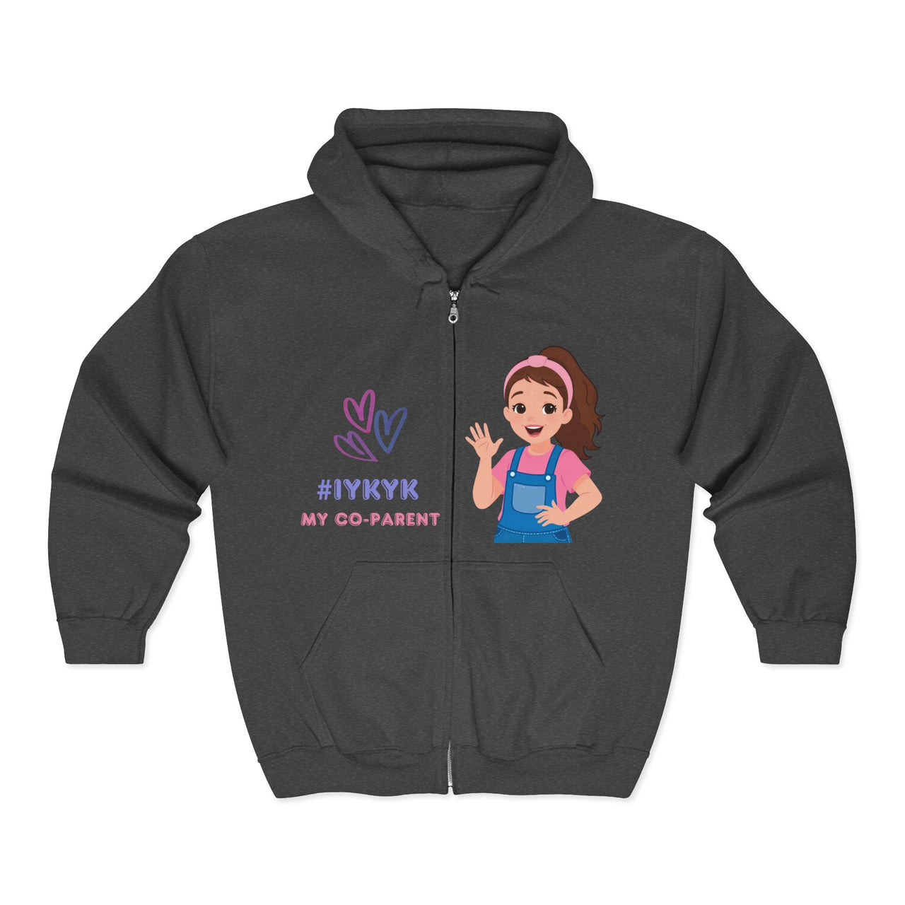 IYKYK Co-Parent Rachel Coffee Hoodie | Cute Cartoon Mom Graphic Zip Sweatshirt Hoodie