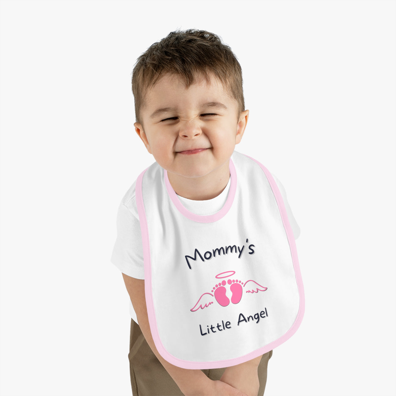 "Mommy's Little Angel" - Baby Contrast Trim Jersey Bib - BW