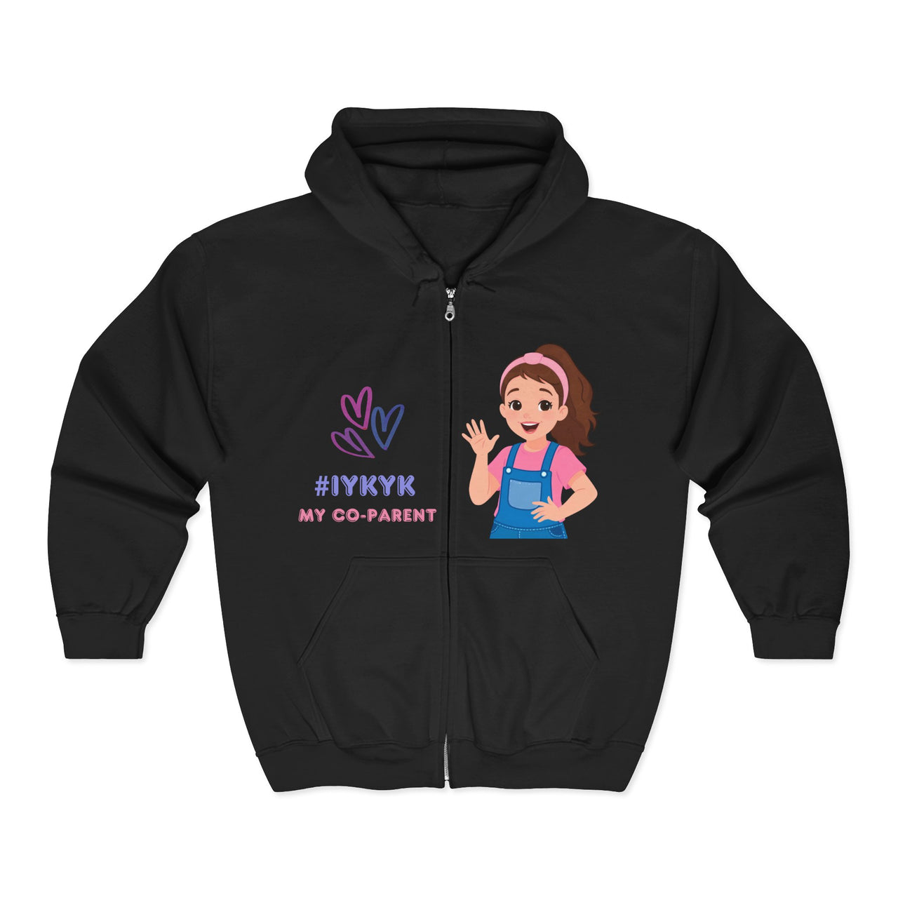 IYKYK Co-Parent Rachel Coffee Hoodie | Cute Cartoon Mom Graphic Zip Sweatshirt Hoodie