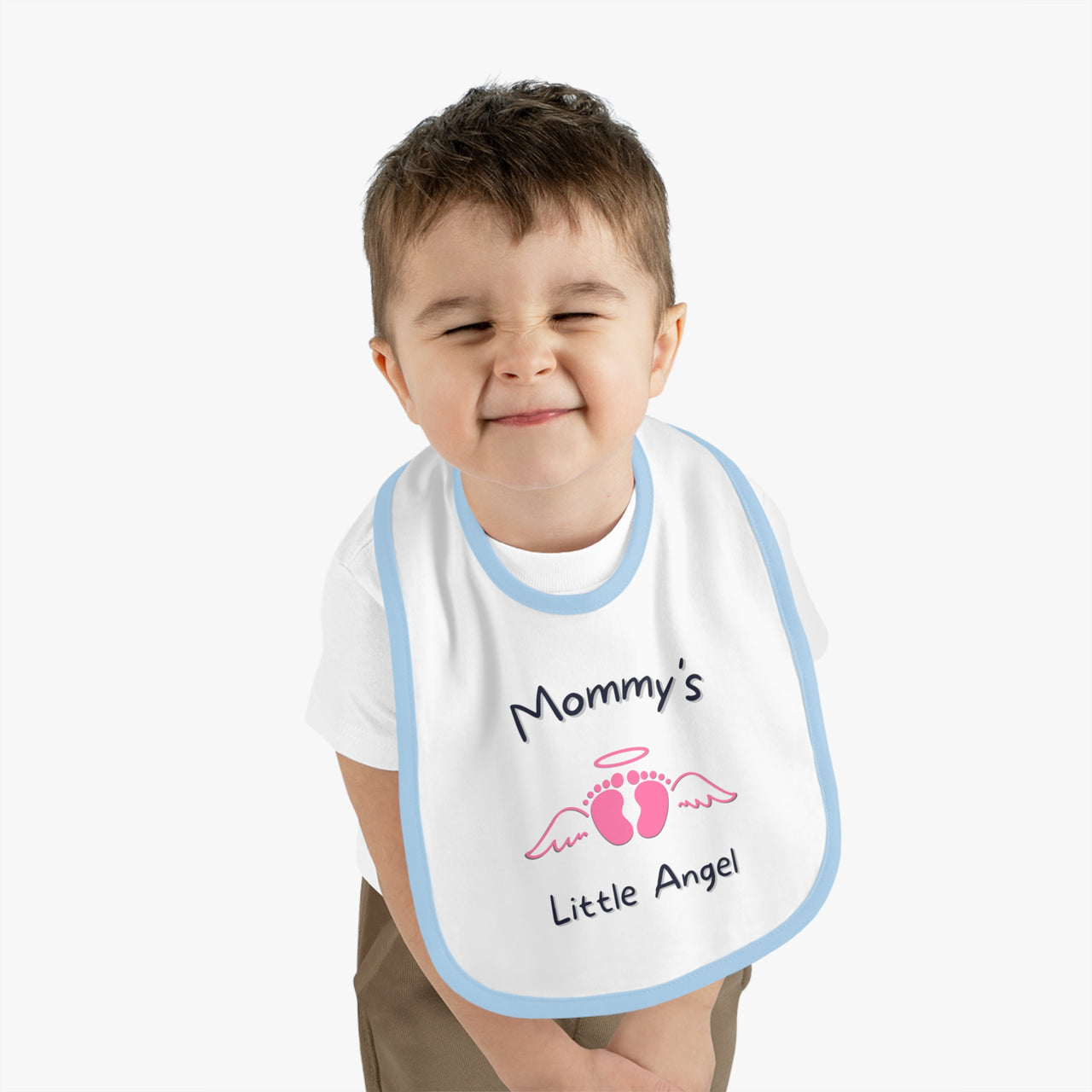 "Mommy's Little Angel" - Baby Contrast Trim Jersey Bib - BW