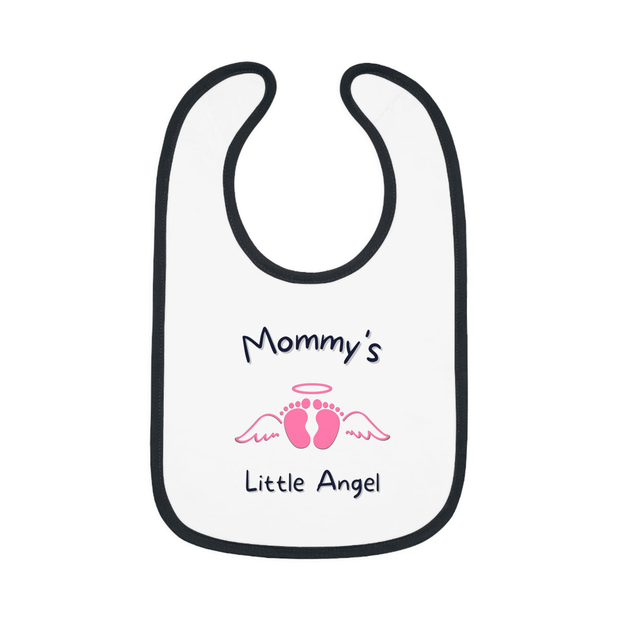 "Mommy's Little Angel" - Baby Contrast Trim Jersey Bib - BW