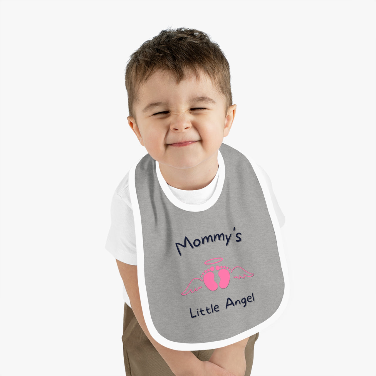 "Mommy's Little Angel" - Baby Contrast Trim Jersey Bib - BW