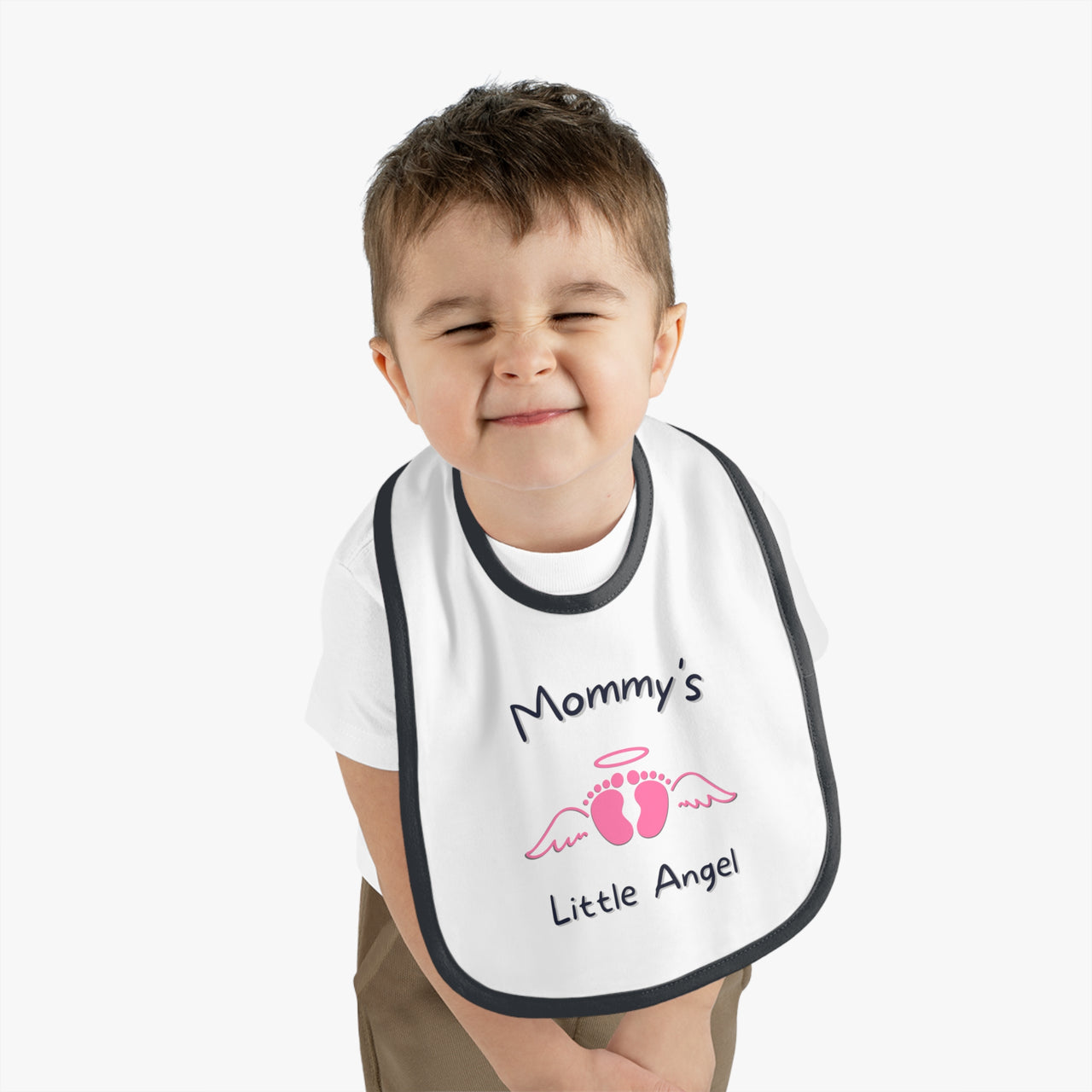 "Mommy's Little Angel" - Baby Contrast Trim Jersey Bib - BW