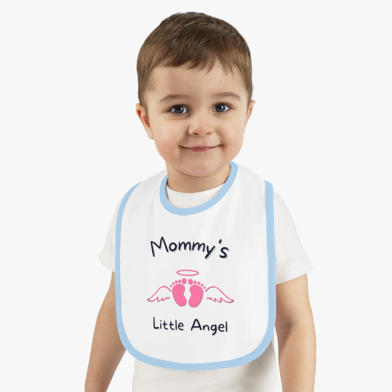 "Mommy's Little Angel" - Baby Contrast Trim Jersey Bib - BW