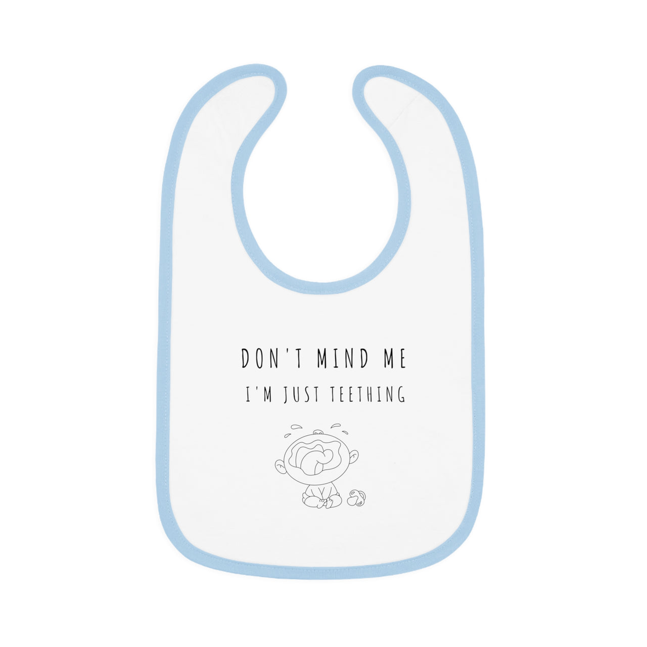 "Don't Mind Me - I'm Just Teething" - Baby Contrast Trim Jersey Bib - BW