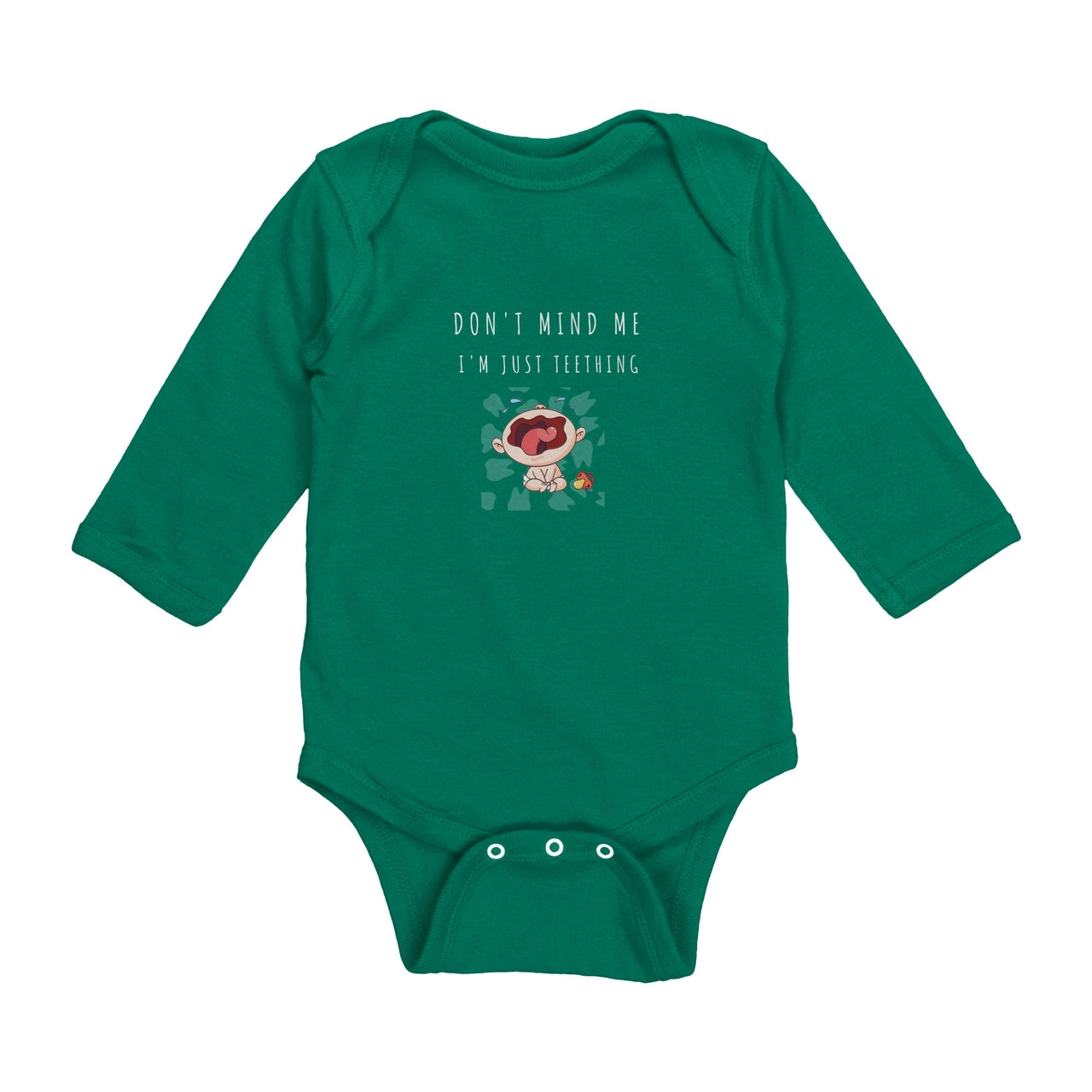 Don't Mind Me - I'm Just Teething - Long Sleeve Onesie - DC - Colored Image